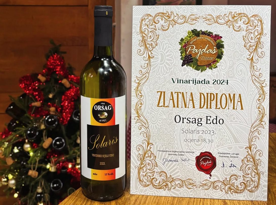 Solaris bottle with its Vinarijada 2024 gold diploma